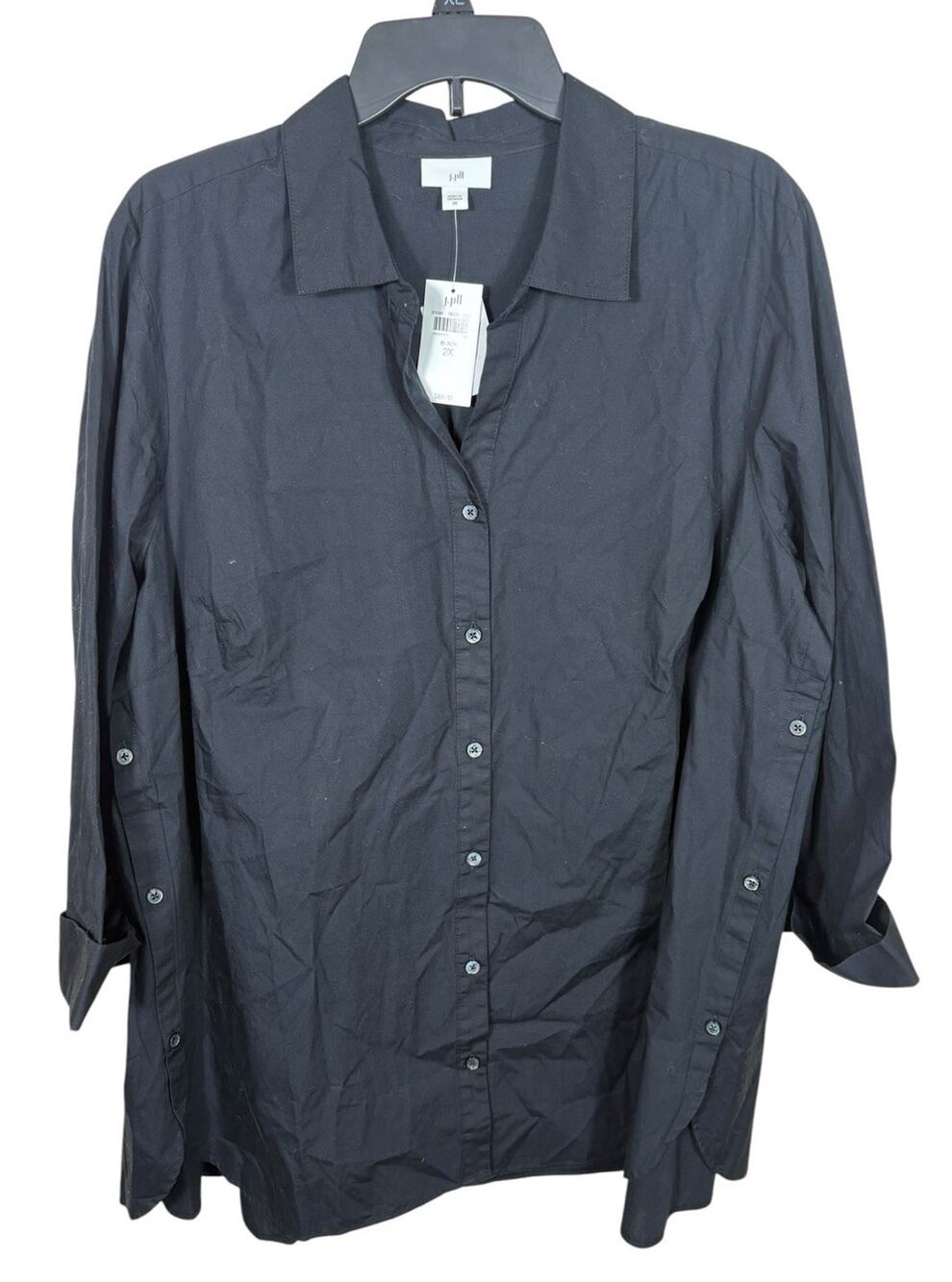 J. Jill Black Button Up Shirt Size 2X Career‎ Minimalist Button Side Detail